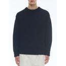 Ribbed Round Neck Wool Sweater - Navy