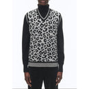 Pull Col V Sans Manches En Laine - Jacquard Panthère Des Neiges