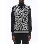 Fursac - Pull Col V Sans Manches En Laine - Jacquard Panthère Des Neiges