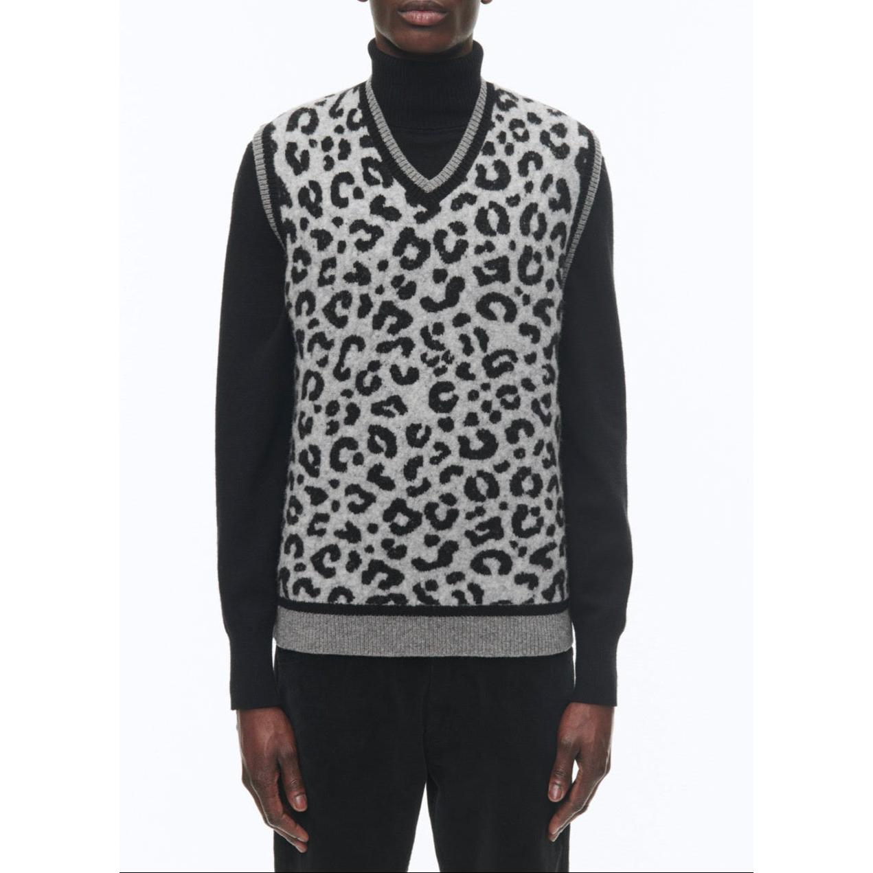 Fursac - Pull Col V Sans Manches En Laine - Jacquard Panthère Des Neiges