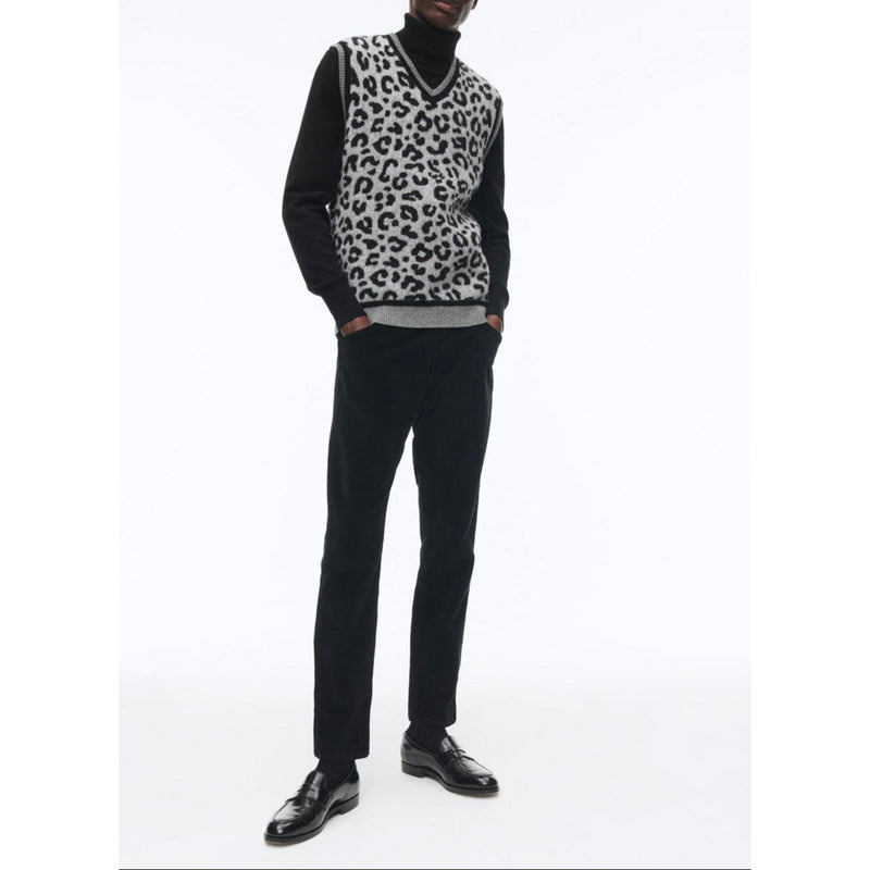 Pull Col V Sans Manches En Laine - Jacquard Panthère Des Neiges