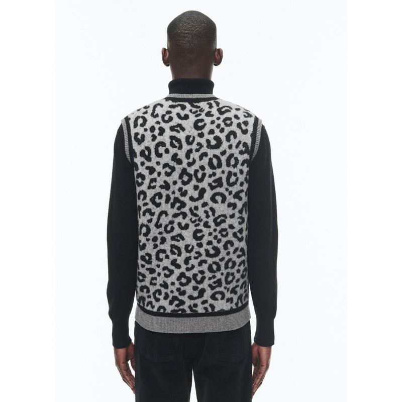 Pull Col V Sans Manches En Laine - Jacquard Panthère Des Neiges