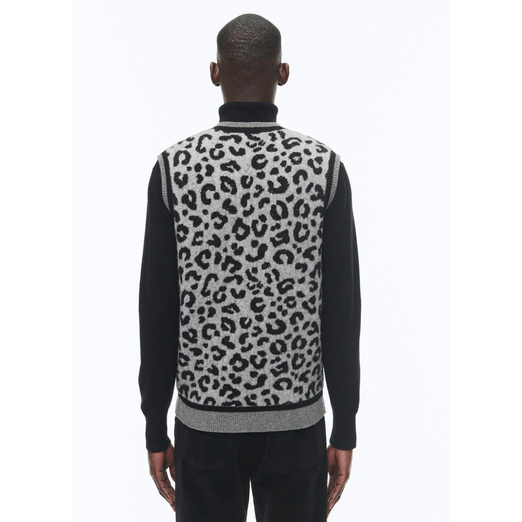 Fursac - Pull Col V Sans Manches En Laine - Jacquard Panthère Des Neiges
