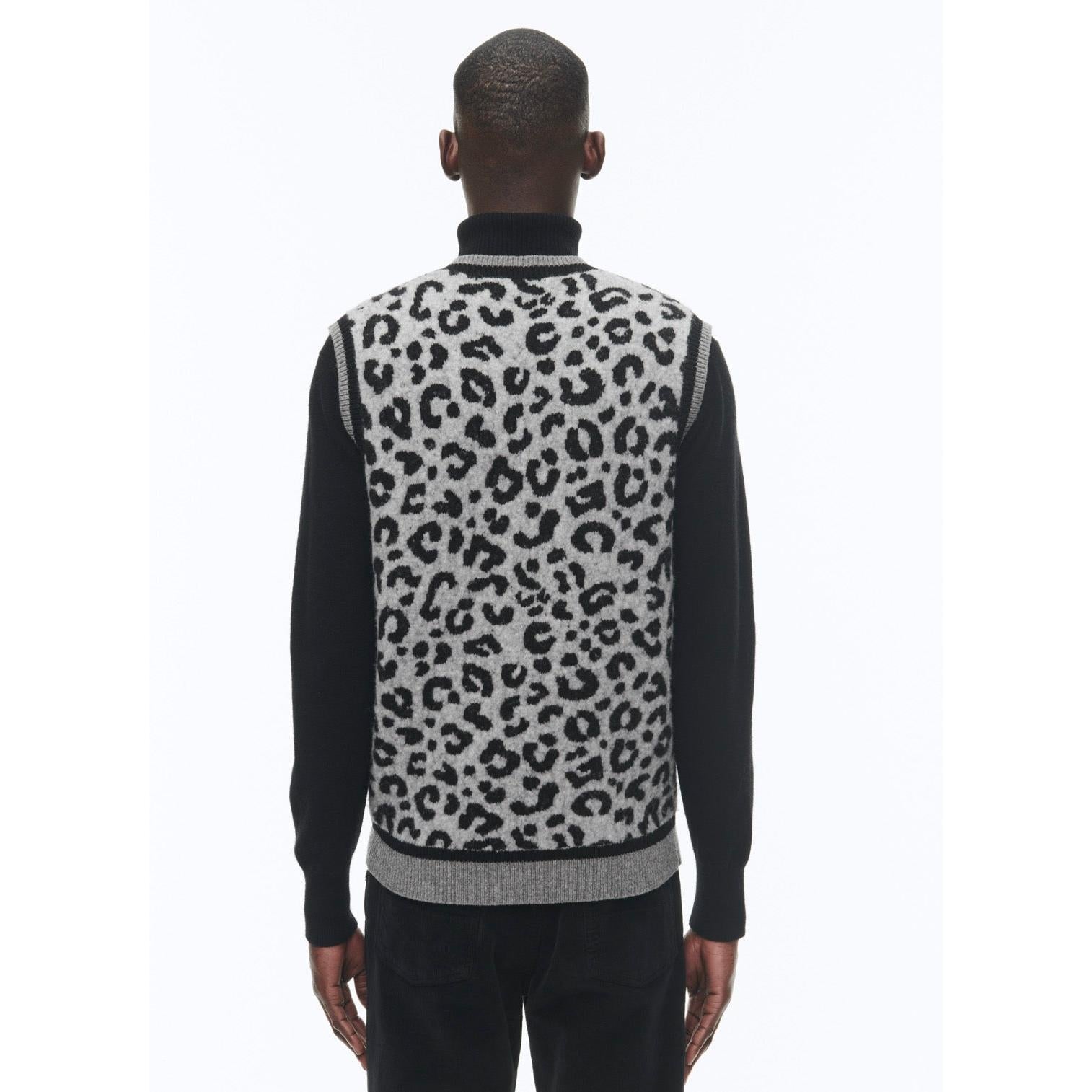 Fursac - Pull Col V Sans Manches En Laine - Jacquard Panthère Des Neiges