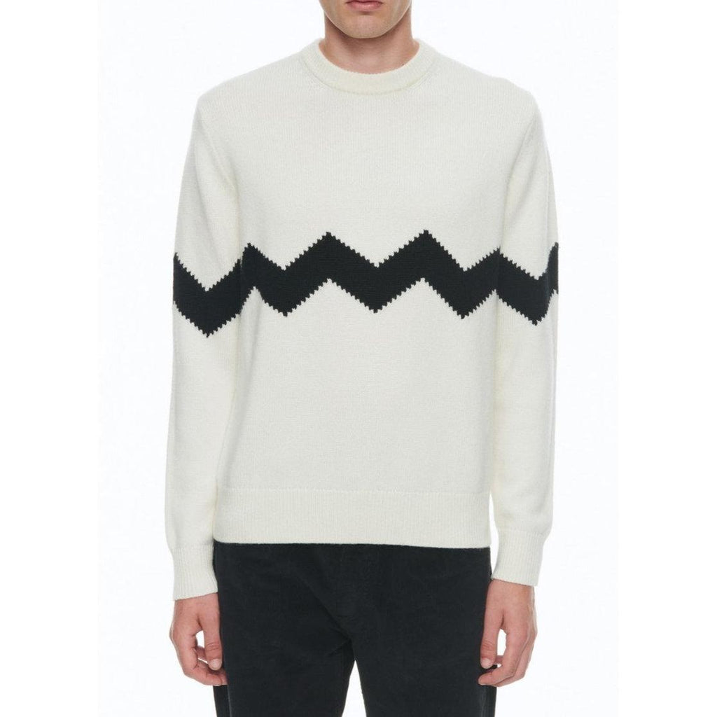 Fursac - Jersey Cuello Redondo En Lana Y Cachemira - Crudo - Zigzag Negro