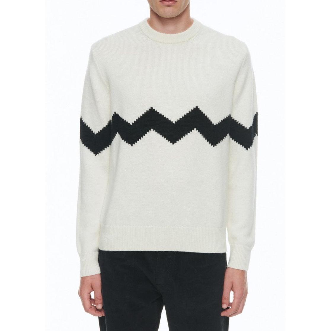 Fursac - Jersey Cuello Redondo En Lana Y Cachemira - Crudo - Zigzag Negro