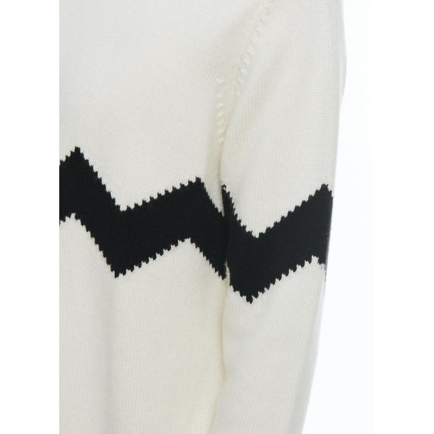 Fursac - Jersey Cuello Redondo En Lana Y Cachemira - Crudo - Zigzag Negro