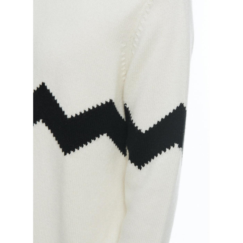 Pull Col Rond En Laine Et Cachemire - Ecru - Zig-Zag Noir