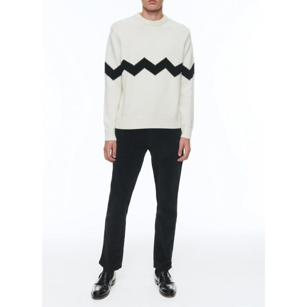 Fursac - Jersey Cuello Redondo En Lana Y Cachemira - Crudo - Zigzag Negro