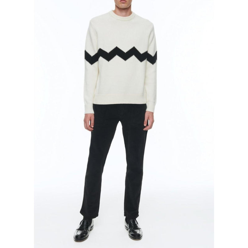 Pull Col Rond En Laine Et Cachemire - Ecru - Zig-Zag Noir