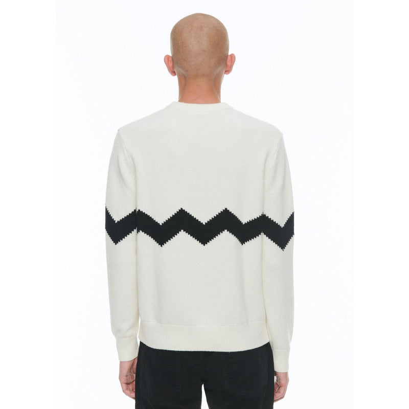 Pull Col Rond En Laine Et Cachemire - Ecru - Zig-Zag Noir