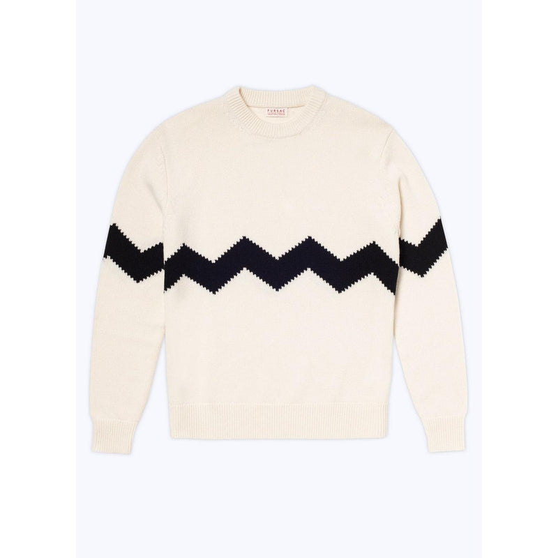 Pull Col Rond En Laine Et Cachemire - Ecru - Zig-Zag Noir