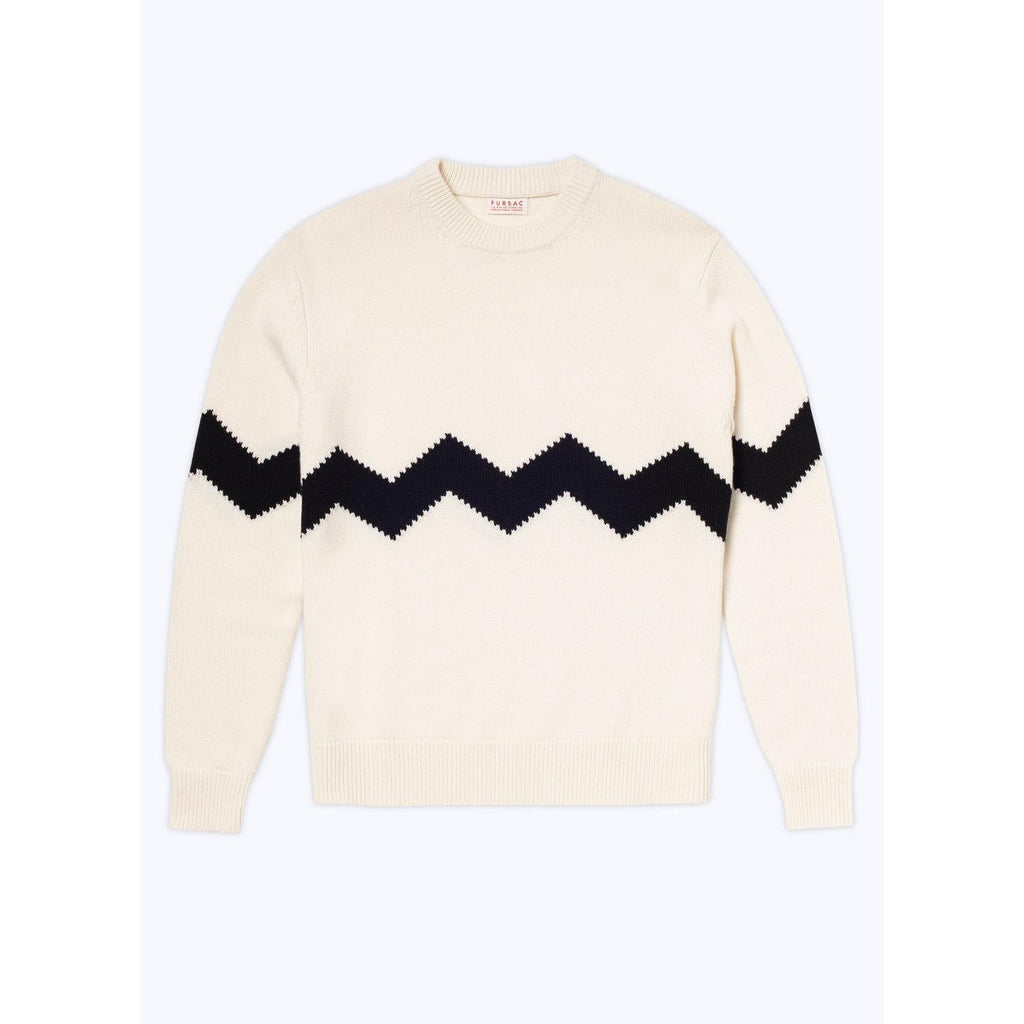 Fursac - Jersey Cuello Redondo En Lana Y Cachemira - Crudo - Zigzag Negro