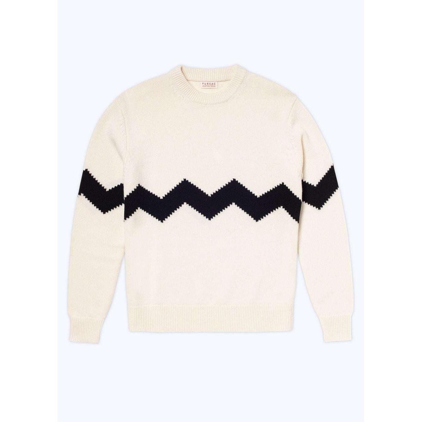 Fursac - Jersey Cuello Redondo En Lana Y Cachemira - Crudo - Zigzag Negro