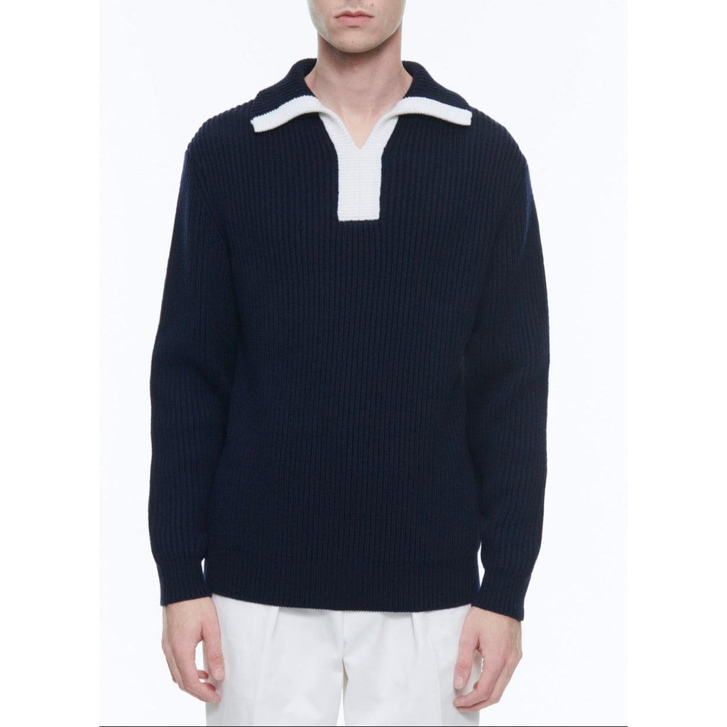 Fursac - Pull Col Camionneur Laine Et Coton - Marine
