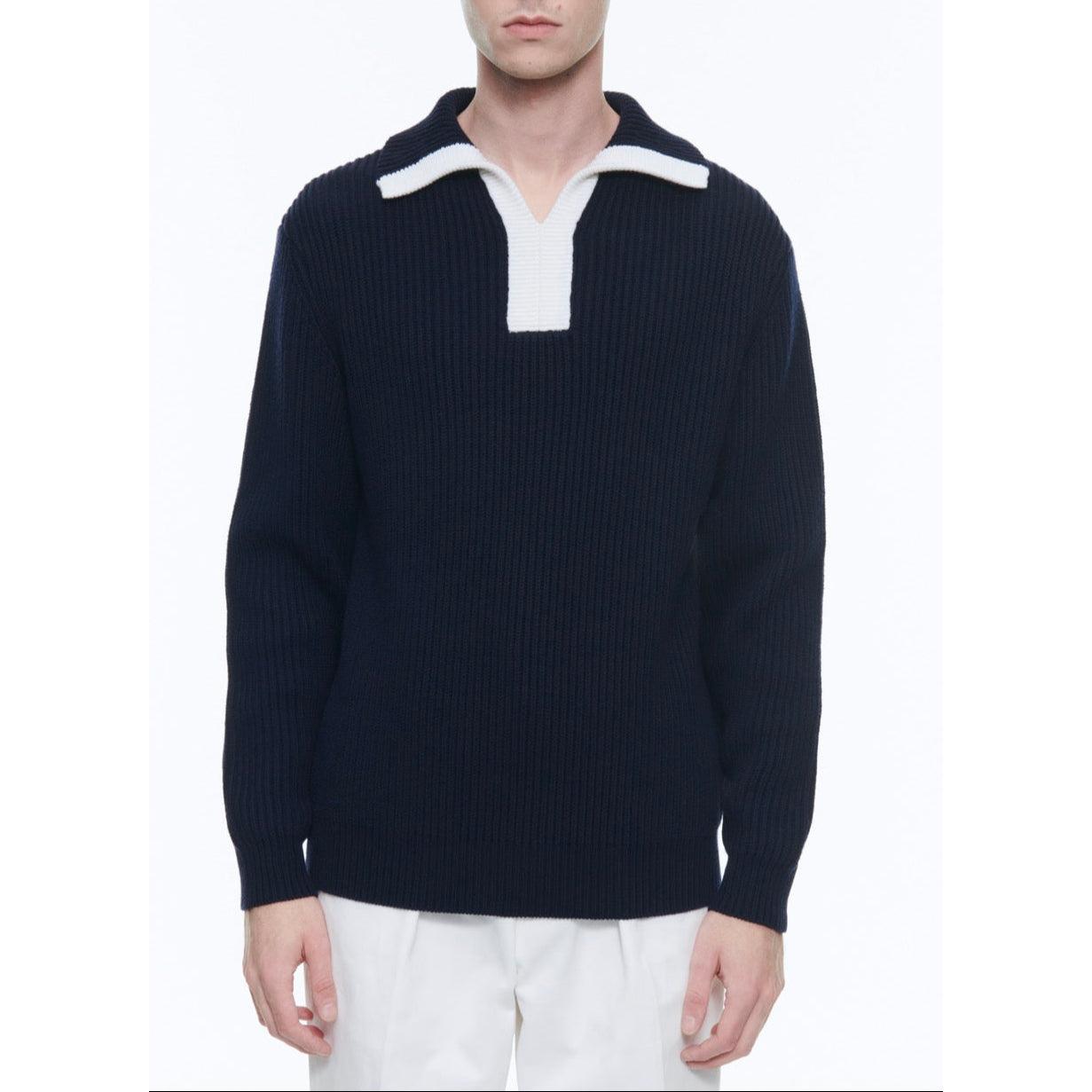 Fursac - Pull Col Camionneur Laine Et Coton - Marine