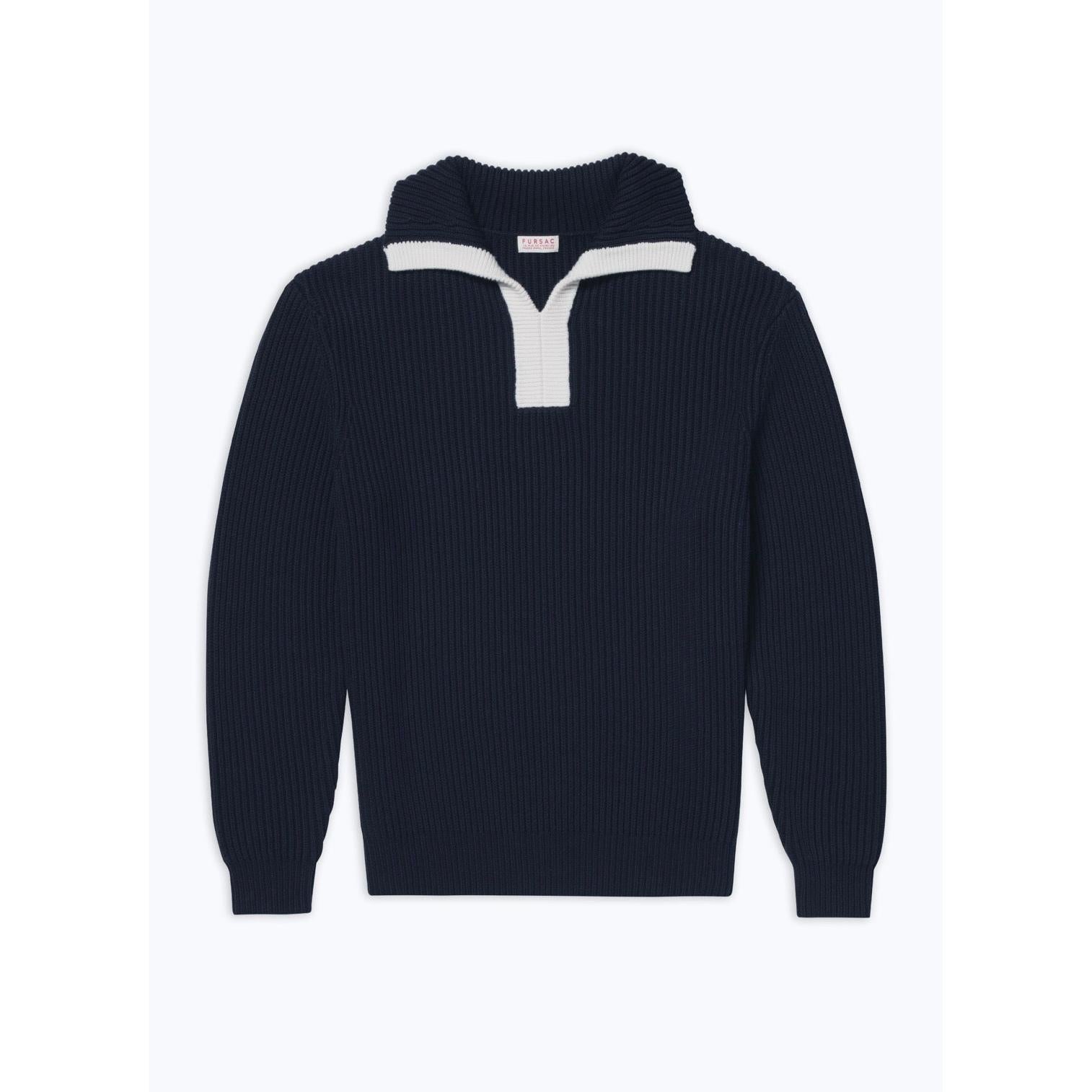 Fursac - Pull Col Camionneur Laine Et Coton - Marine