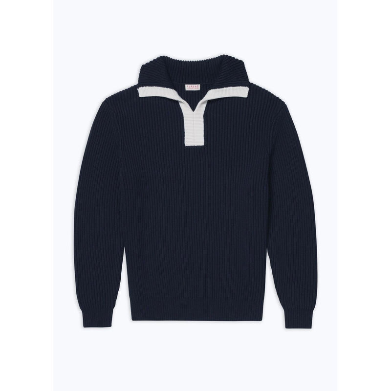 Wool And Cotton Trucker Neck Sweater - Navy