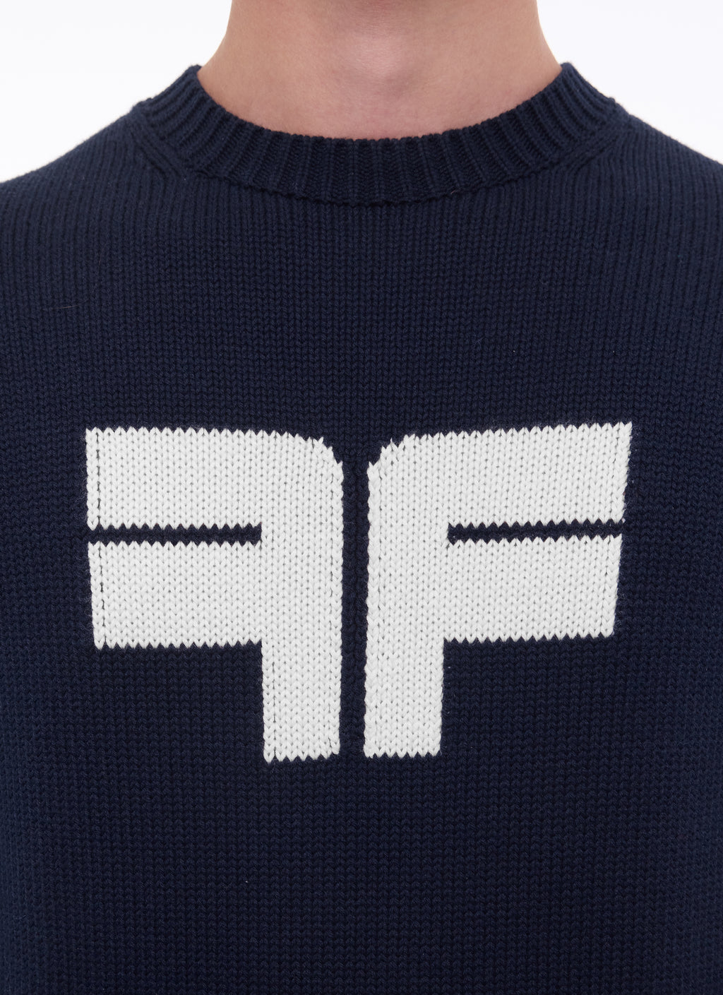 Pull Col Rond Logo Fursac En Intarsia - Marine
