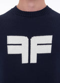Pull Col Rond Logo Fursac En Intarsia - Marine