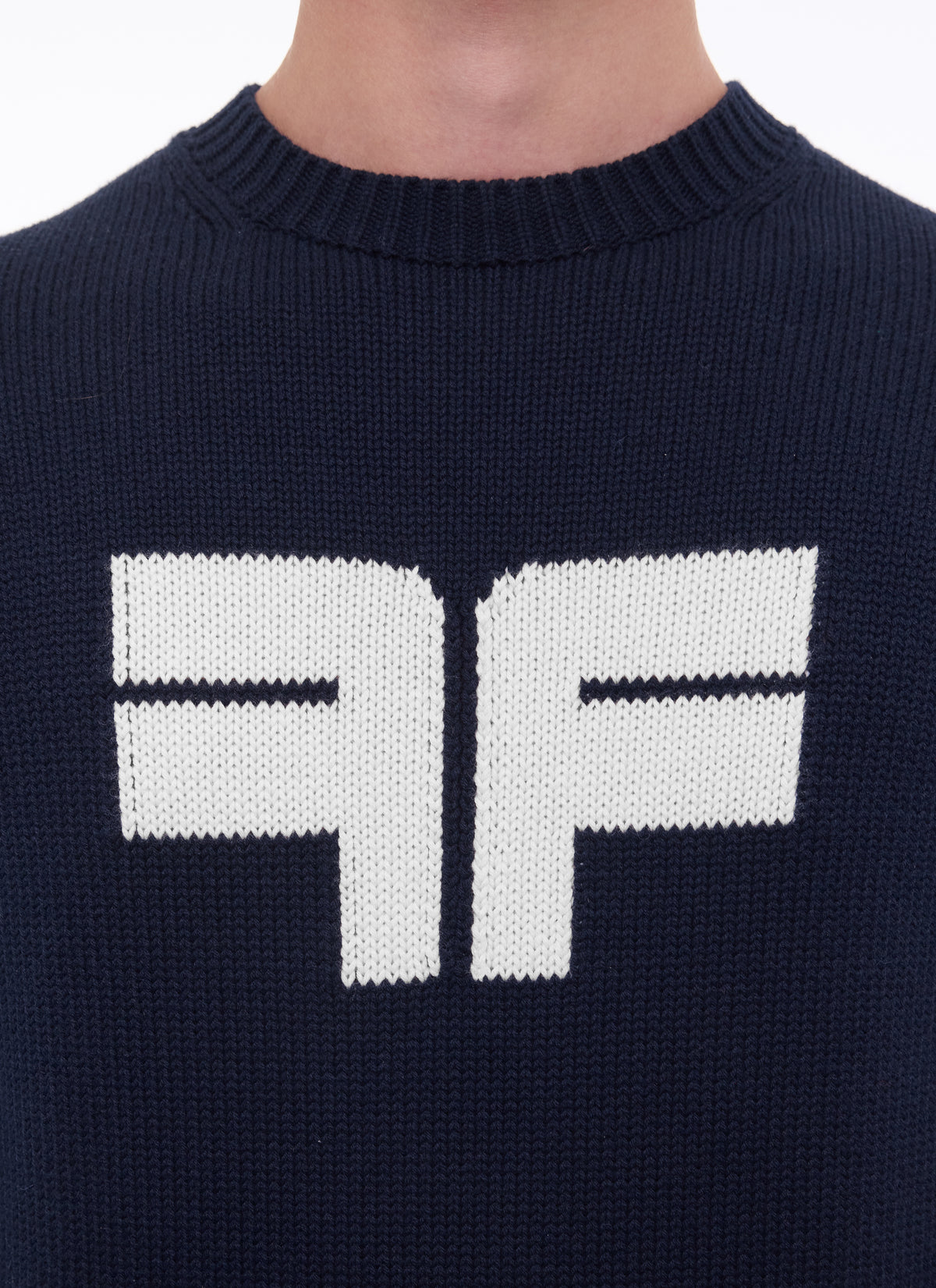 Pull Col Rond Logo Fursac En Intarsia - Marine