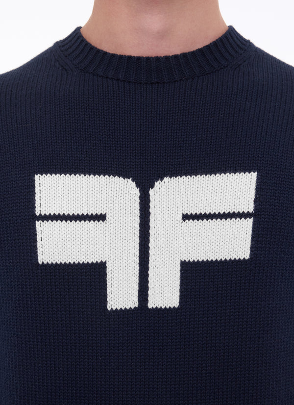 Rundhalsad tröja med Fursac-logotyp i intarsia – marinblå