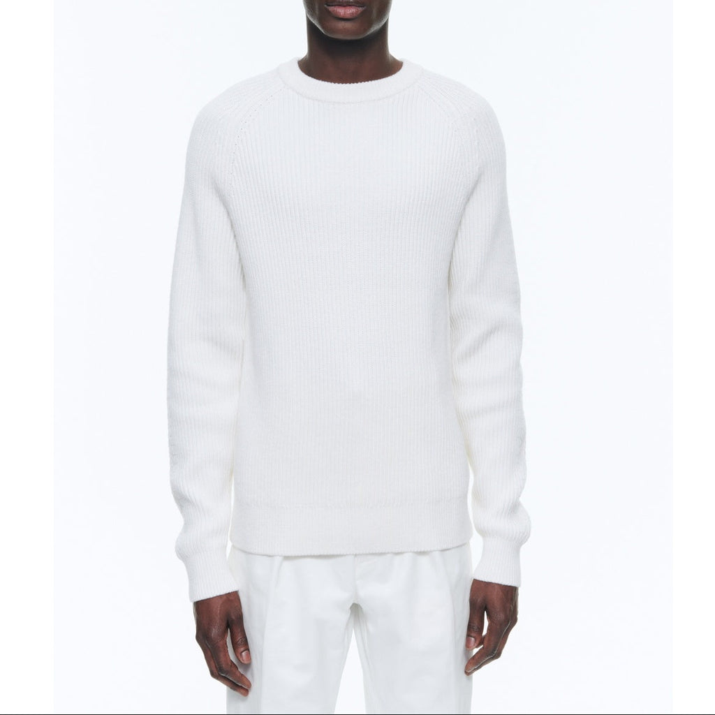 Maglione a coste inglesi e punto fantasia sulle maniche - Ecru