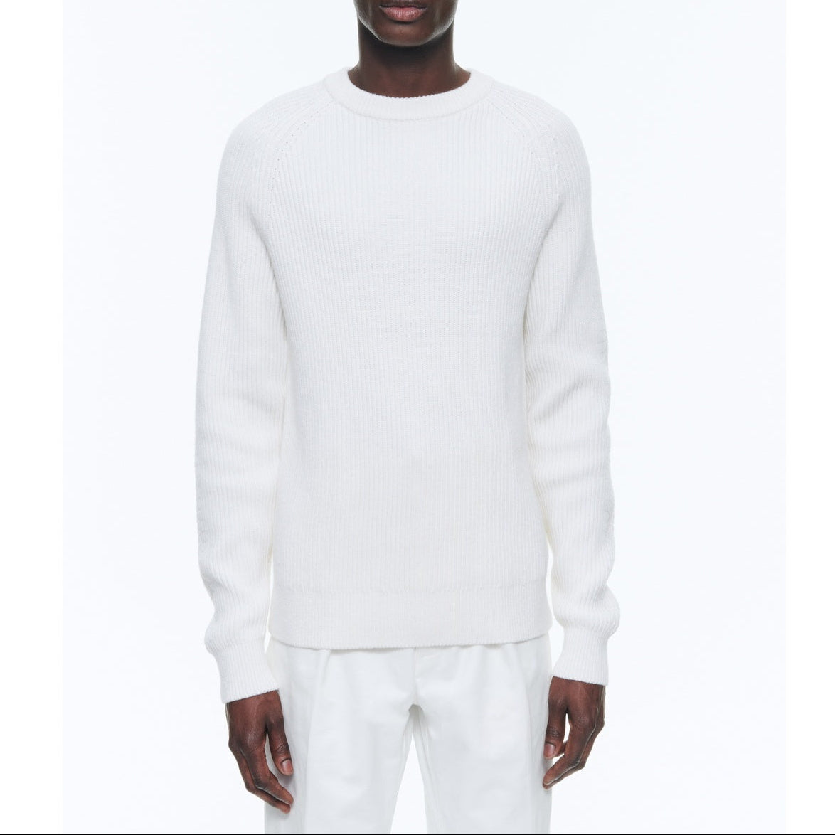Maglione a coste inglesi e punto fantasia sulle maniche - Ecru