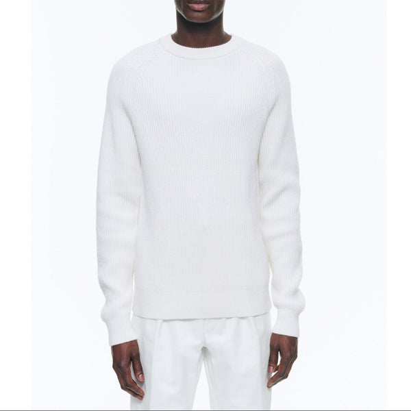 English Rib Jumper with Textured Sleeves - Ecru