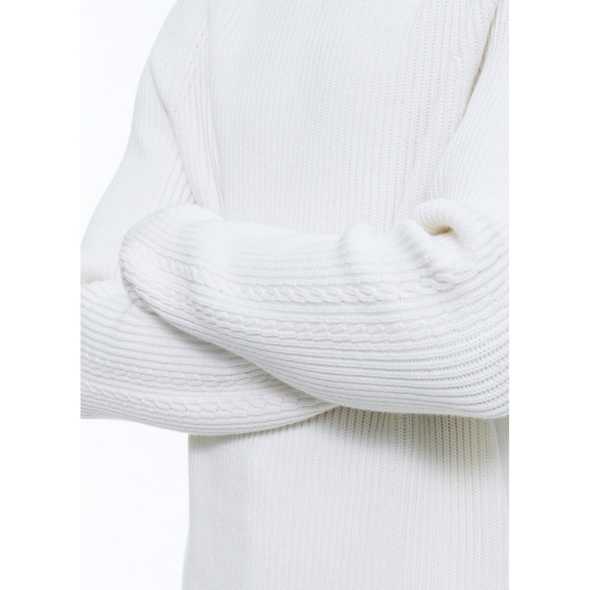 Maglione a coste inglesi e punto fantasia sulle maniche - Ecru