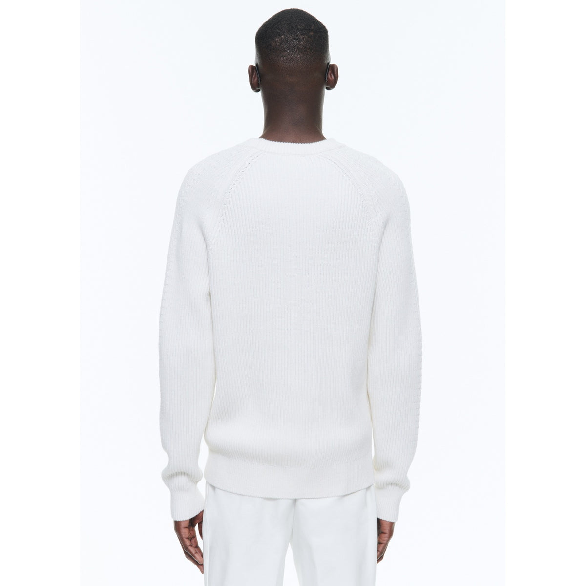 Maglione a coste inglesi e punto fantasia sulle maniche - Ecru