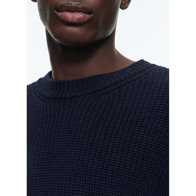 Pull À Côtes En Laine Et Coton - Bleu Marine
