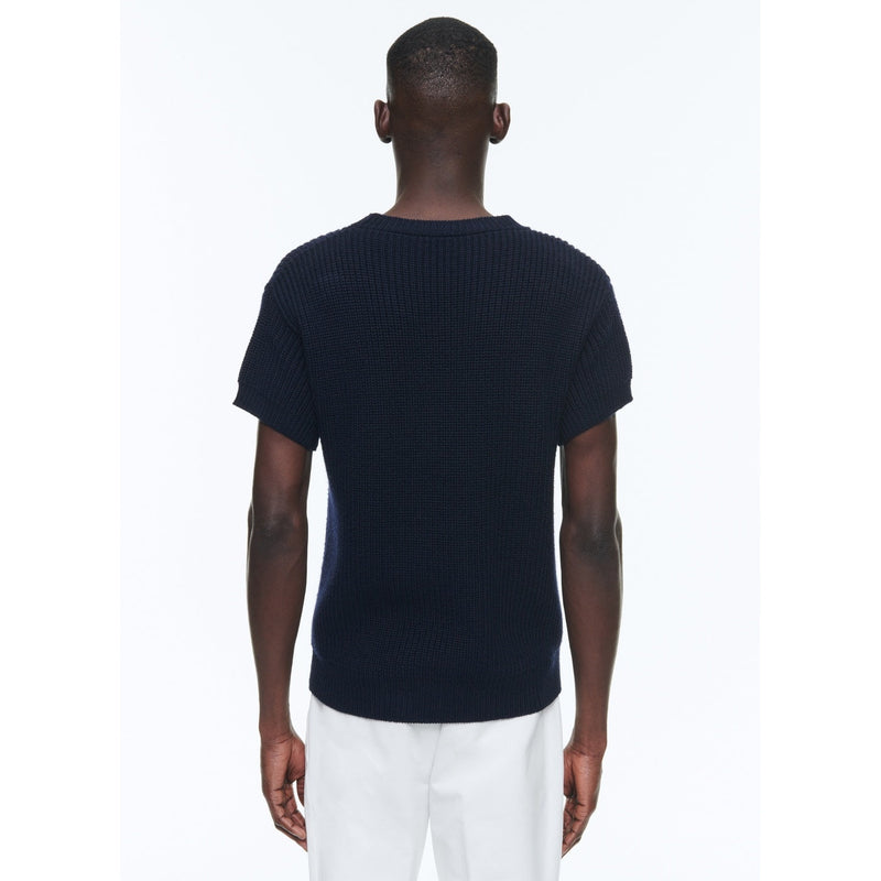 Pull À Côtes En Laine Et Coton - Bleu Marine