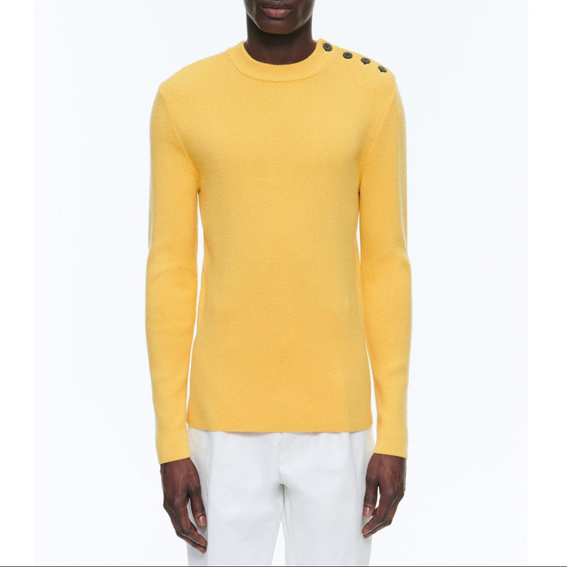 Pull Marin À Côtes Boutons Épaule - Jaune Paille