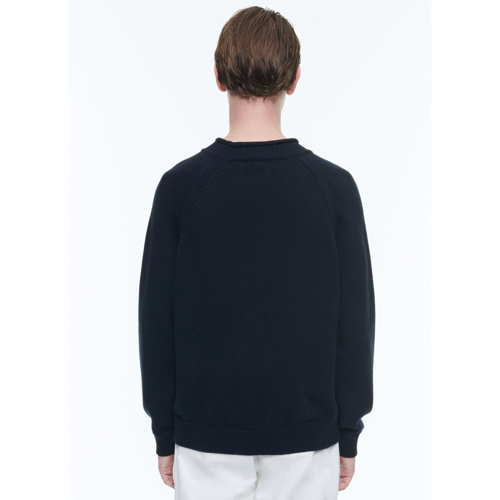 Jersey de algodón con cuello vuelto - Azul Marino
