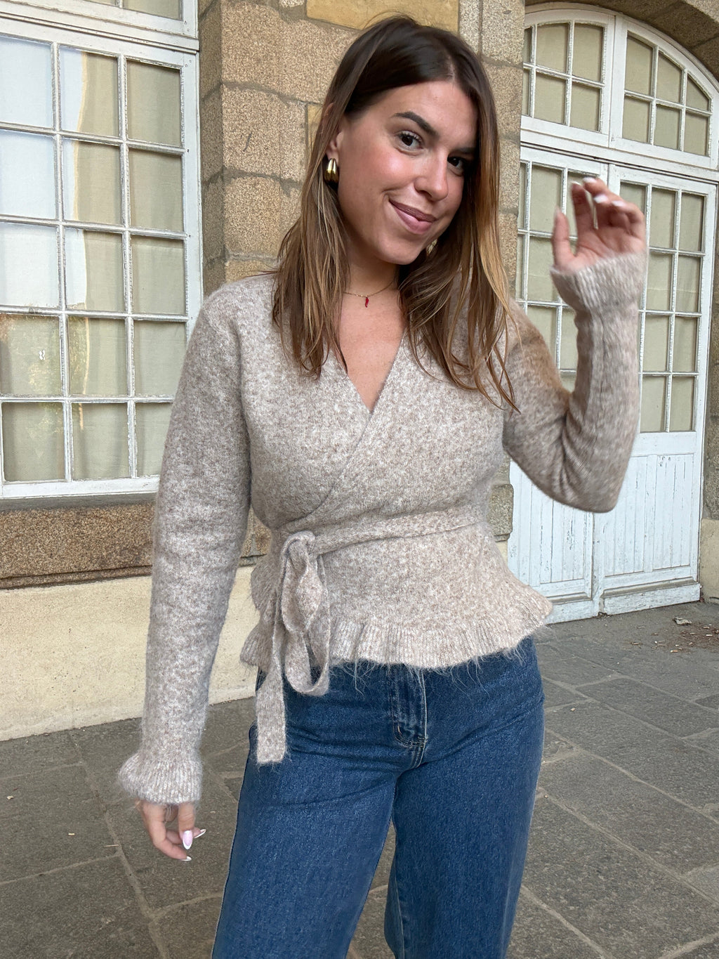 Cardigan à noeud Helena taupe