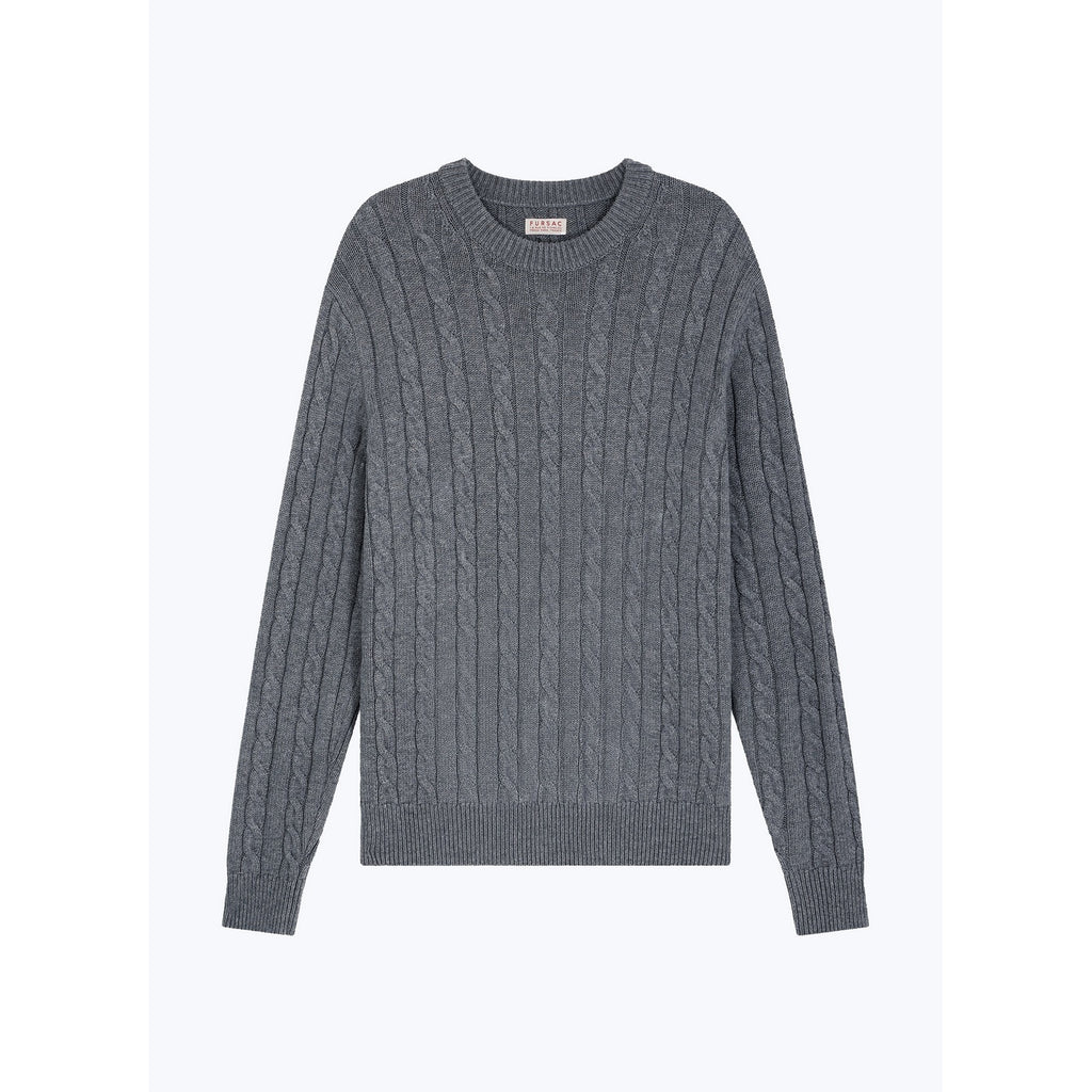 Sweter w warkocze z wełny i bawełny - Szary - Warkoczowy splot
