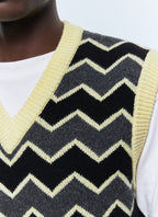Gilet In Maglia Jacquard A Righe Zig-Zag - Grigio Melange Scuro