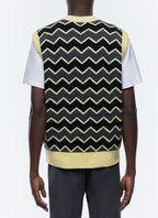 Gilet In Maglia Jacquard A Righe Zig-Zag - Grigio Melange Scuro