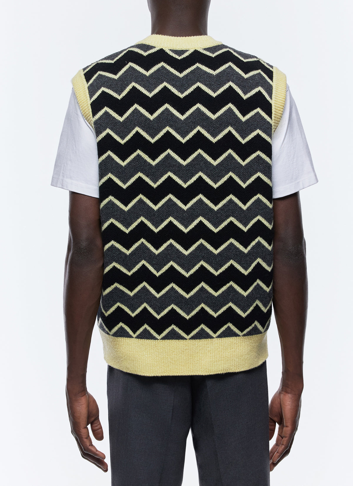 Gilet In Maglia Jacquard A Righe Zig-Zag - Grigio Melange Scuro