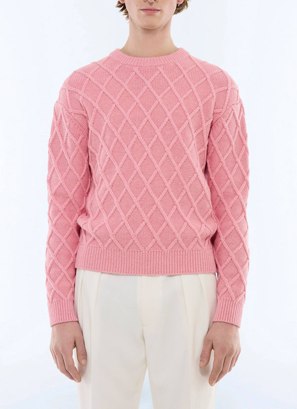 Cable-Knit Jumper in Cotton and Wool - Pink