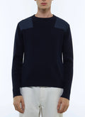Pull En Côtes À Empiècements Épaules - Marine