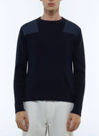 Pull En Côtes À Empiècements Épaules - Marine