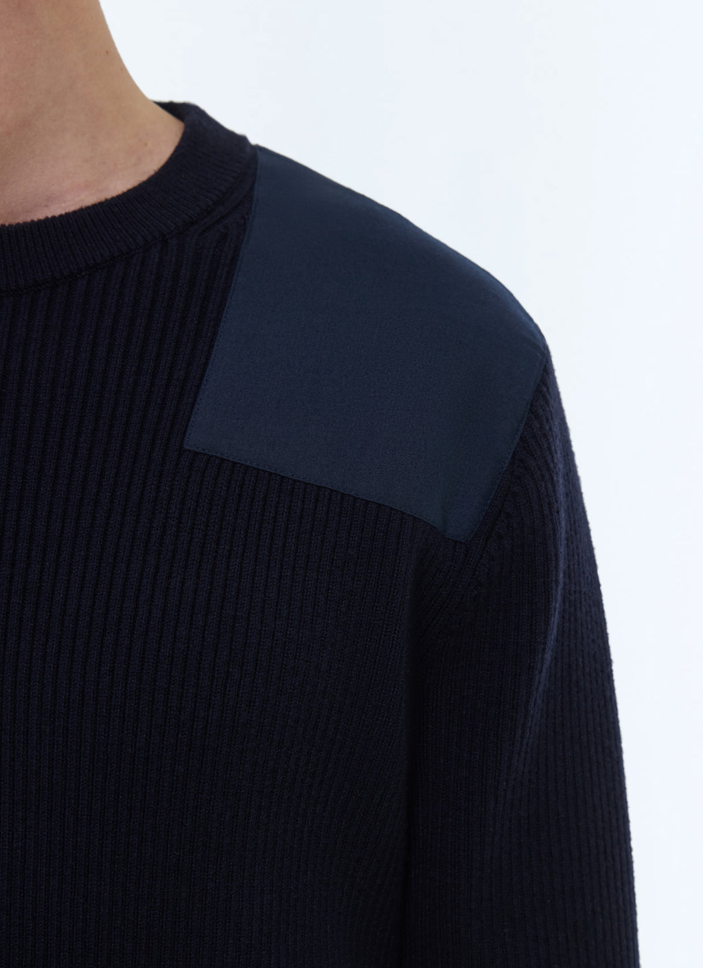 Pull En Côtes À Empiècements Épaules - Marine