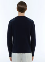 Pull En Côtes À Empiècements Épaules - Marine