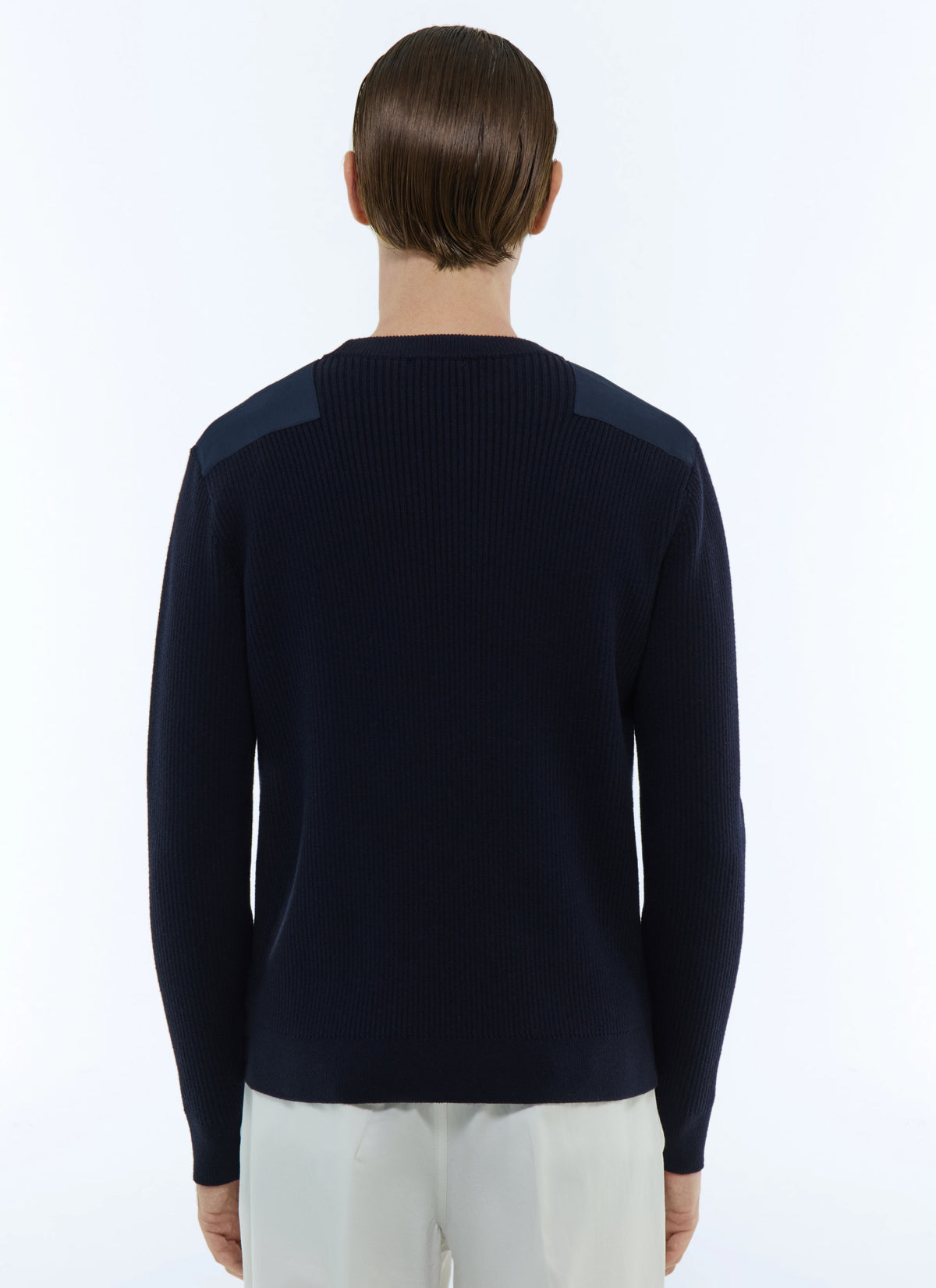 Pull En Côtes À Empiècements Épaules - Marine