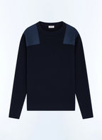 Pull En Côtes À Empiècements Épaules - Marine