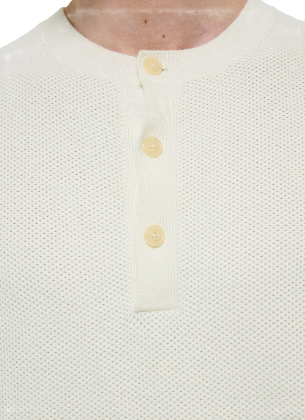Pull Col Rond Patte Boutonnée Nid D'Abeille - Écru
