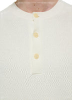 Pull Col Rond Patte Boutonnée Nid D'Abeille - Écru