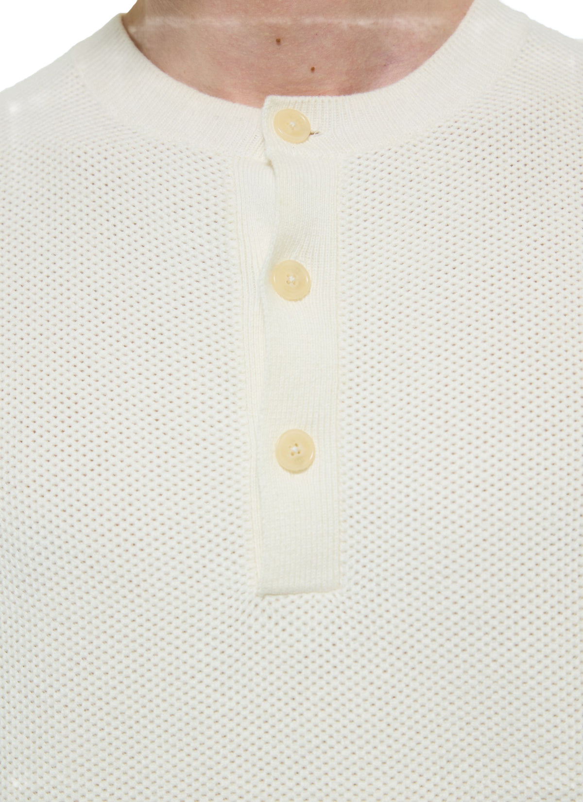 Pull Col Rond Patte Boutonnée Nid D'Abeille - Écru